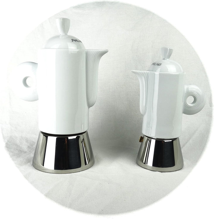 Moka Consorten Italienischer Espressokocher »Darling« | Edelstahl und weisses Porzellan | Füllmenge: