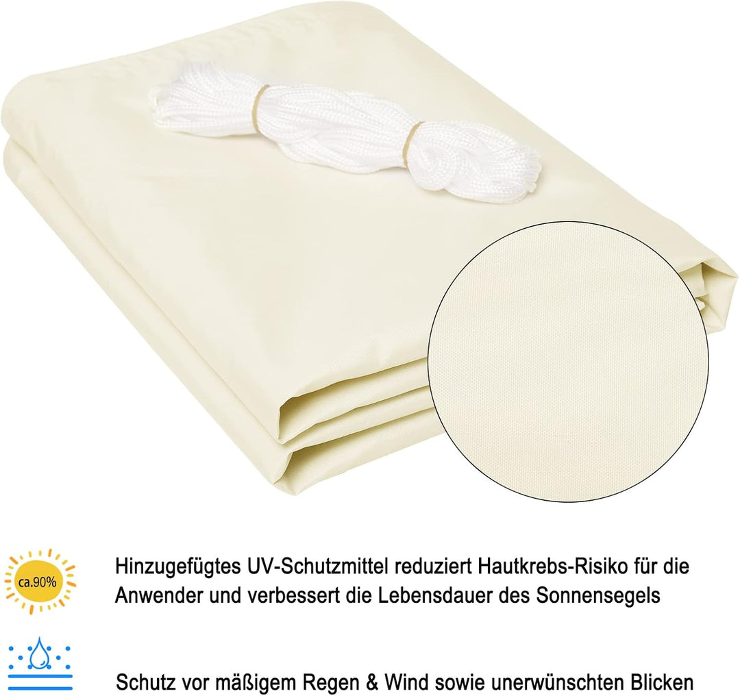 WOLTU Sonnensegel Dreieck 3,6x3,6x5,1m Creme wasserabweisend Sonnenschutz Polyester Windschutz mit U