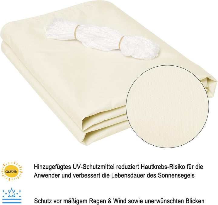 WOLTU Sonnensegel Dreieck 3,6x3,6x5,1m Creme wasserabweisend Sonnenschutz Polyester Windschutz mit U