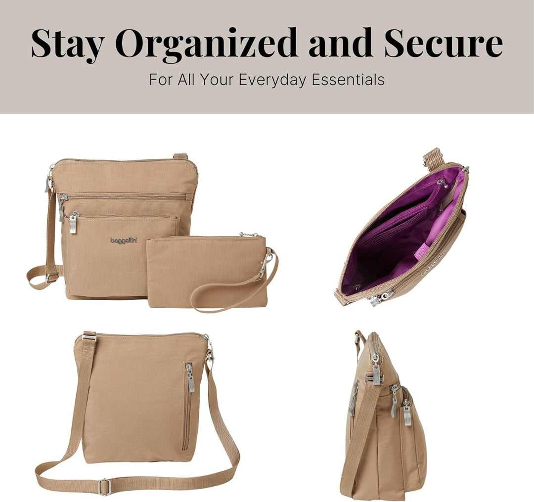 Baggallini Damen Pocket Crossbody Umhängetaschen Beige / Braun, Beige / Braun