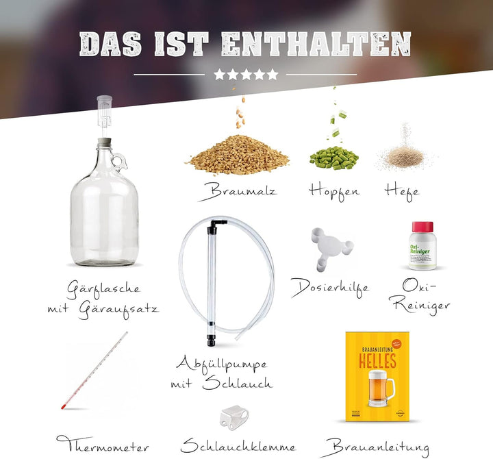 Braubox®, Sorte Helles | Bierbrauset für die Küche | mit 5-Liter-Gärflasche | wiederverwendbar | Erf
