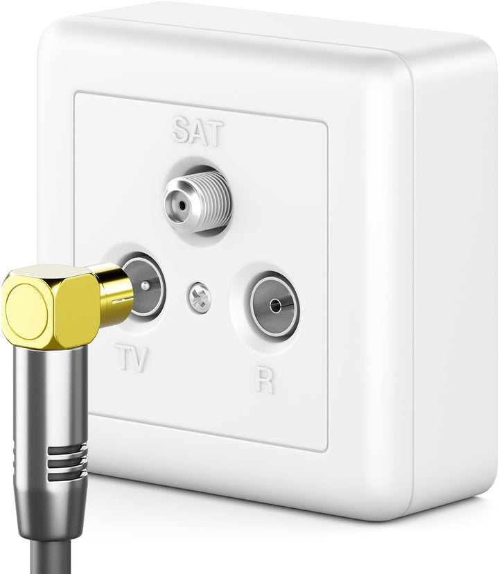 deleyCON 10m TV Antennenkabel HDTV Full HD - 2x gewinkelt - Koaxialkabel - TV-Stecker (90° Grad) zu