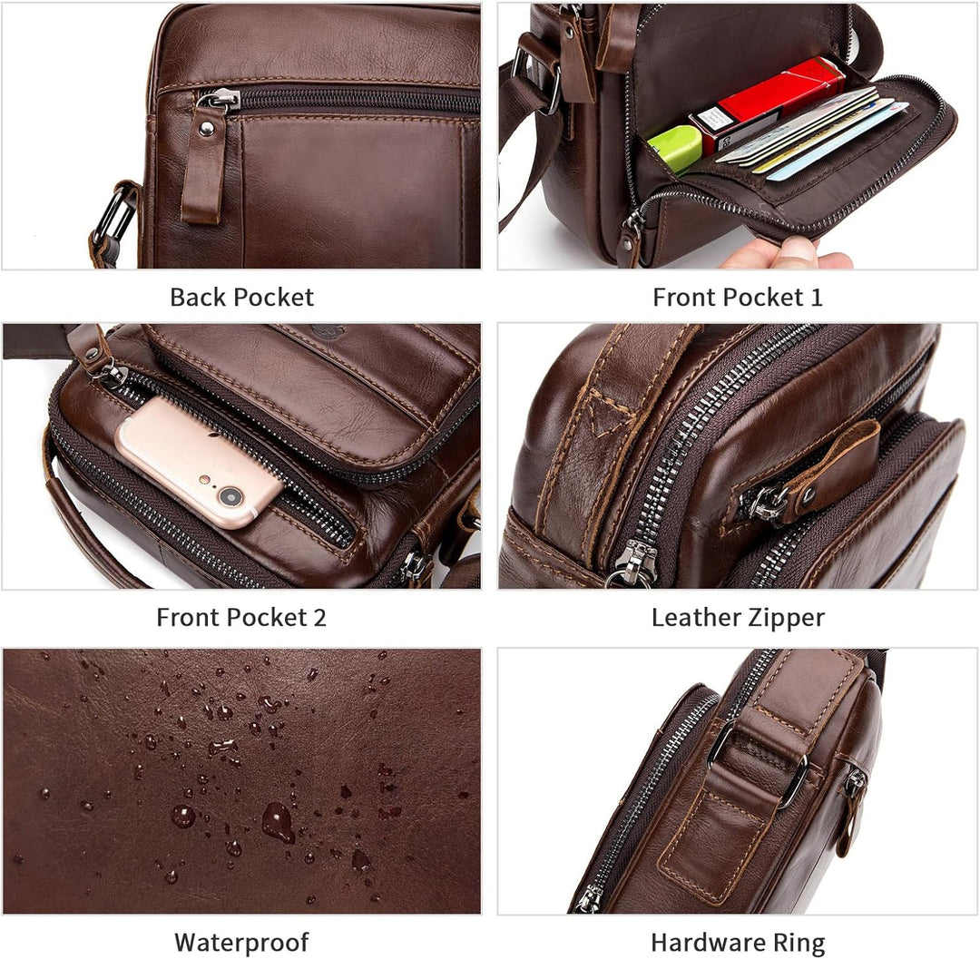 BAIGIO Leder Umhängetasche Herren Schultertasche Vintage Männer Tasche Crossbody Bag Herrentasche zu