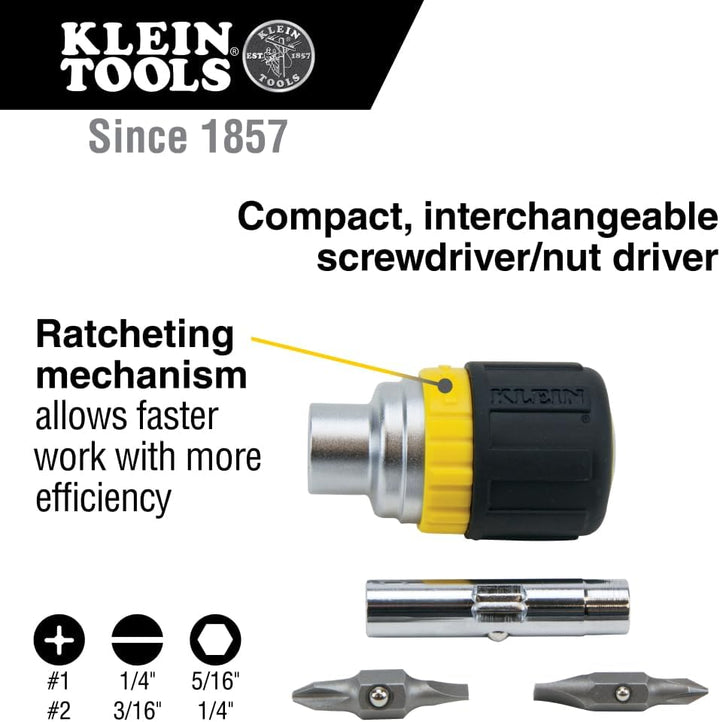 Klein Tools 32593 Ratschen-Schraubendreher, schwarz, 6-in-1, US-Grössen Bit-Konfiguration 1, Bit-Kon