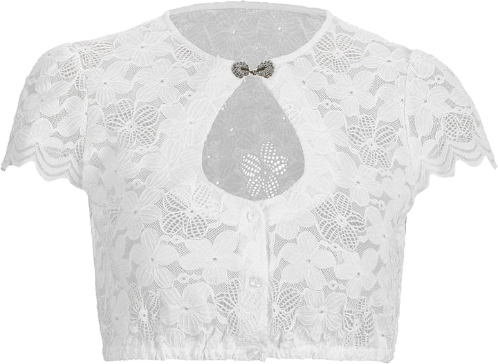 Kelliar Dirndl Bluse Damen Kurzarm Trachtenbluse Dirndlbluse Spitze Weiss Dirndlblusen für Oktoberfe