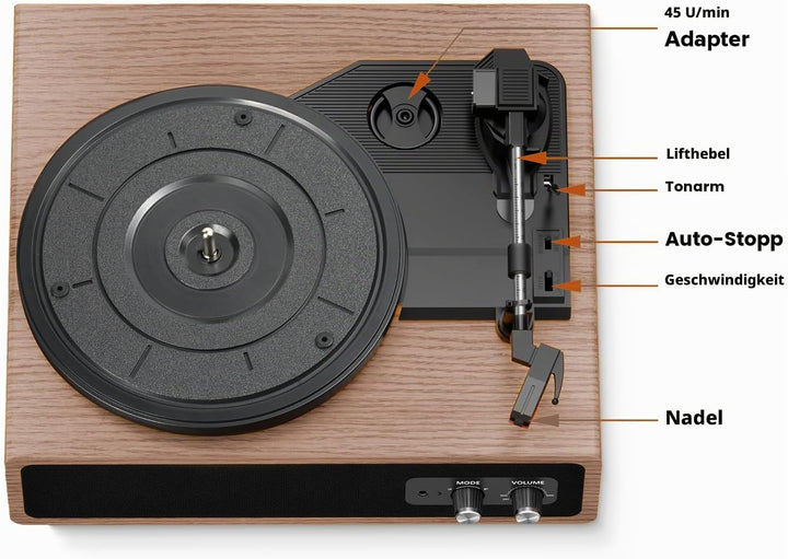 Plattenspieler, FYDEE Vinyl Plattenspieler mit Eingebauten Stereo-Lautsprechern, 3 Geschwindigkeiten