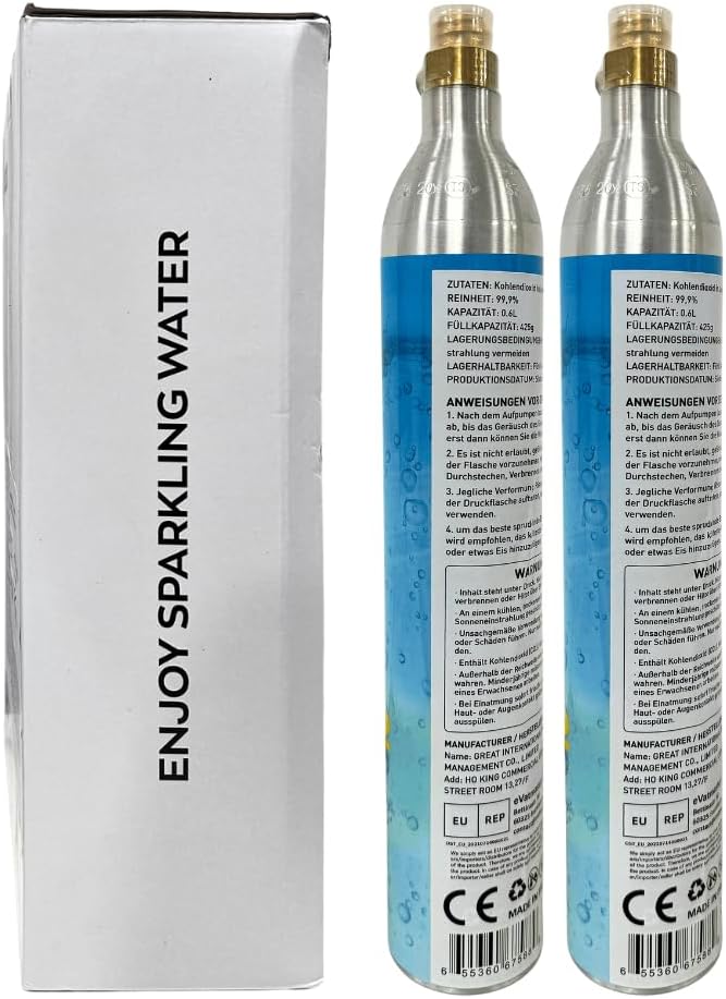 GreatWhip Wassersprudler Set – Soda-Maschine Weiss inkl. 2× 60 L CO2 Schraubzylinder + 1 L BPA-freie