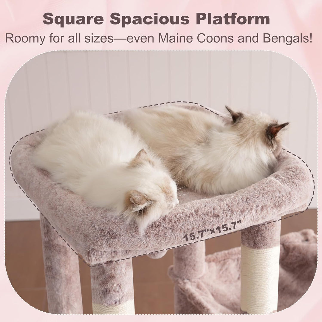 Heybly Kratzbaum 120cm - Grosser Katzenbaum für Erwachsene Katzen mit XL-Basis, Katzenwohnung mit Me