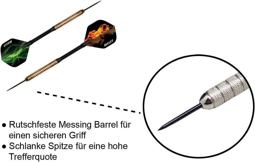 Bullet Dartschrank aus Holz - Board aus Borsten-Sisal - 6-27x Steeldarts - mit Scoreboard im Inneren