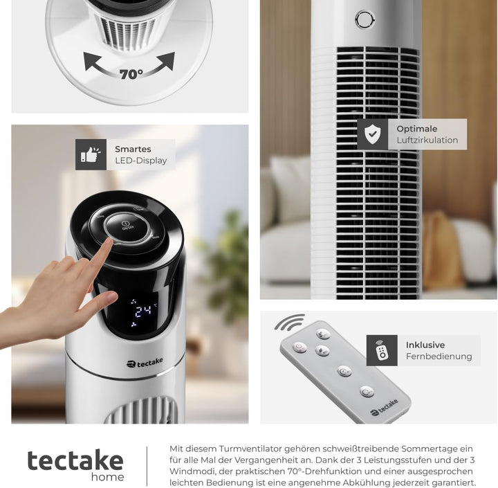 tectake® Ventilator gross mit Fernbedienung, Ventilator oszillierend mit 3 Geschwindigkeitsstufen, T