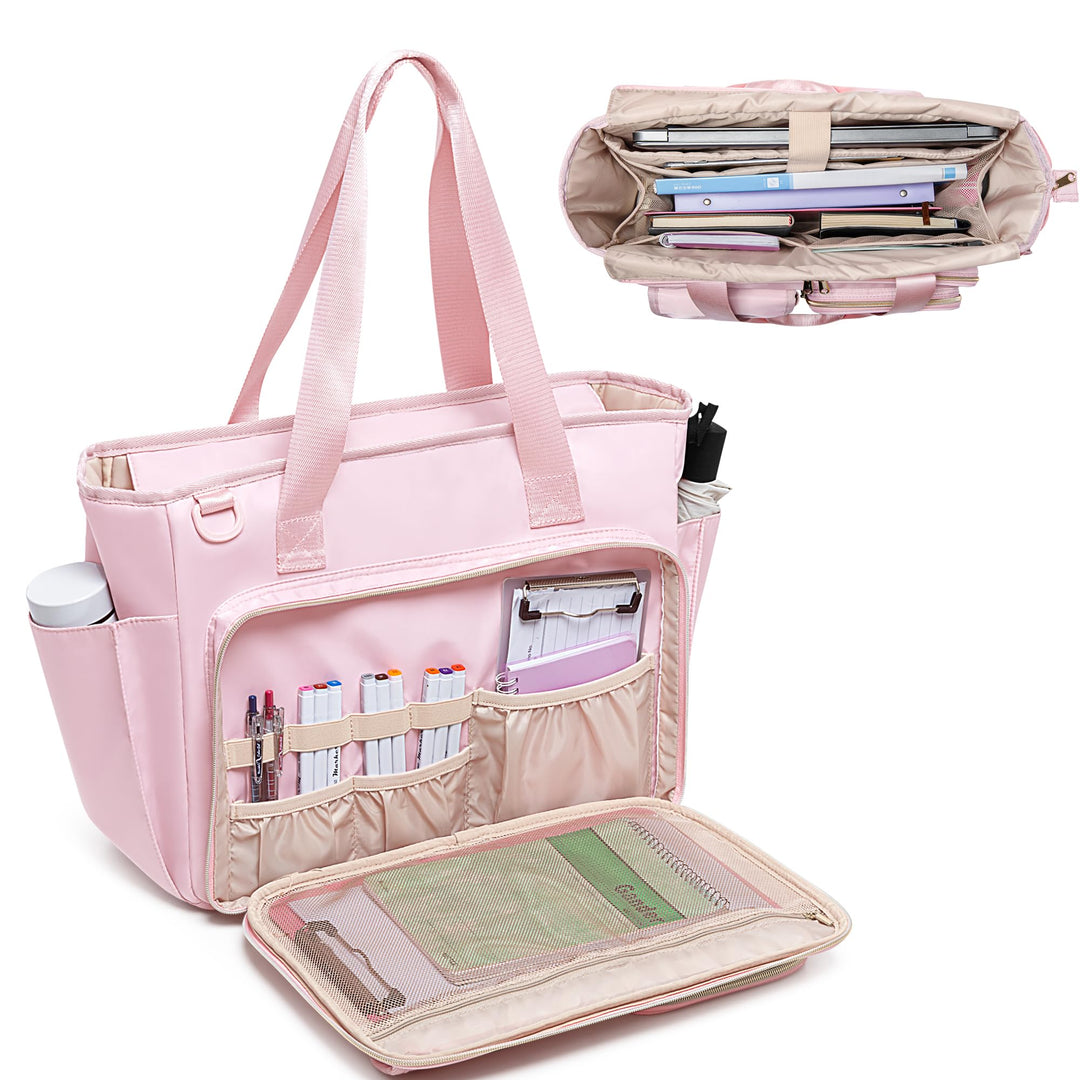 Fasrom Lehrertasche mit Laptopfach, Lehrer Arbeitstasche für Frauen, Rosa, Rosa