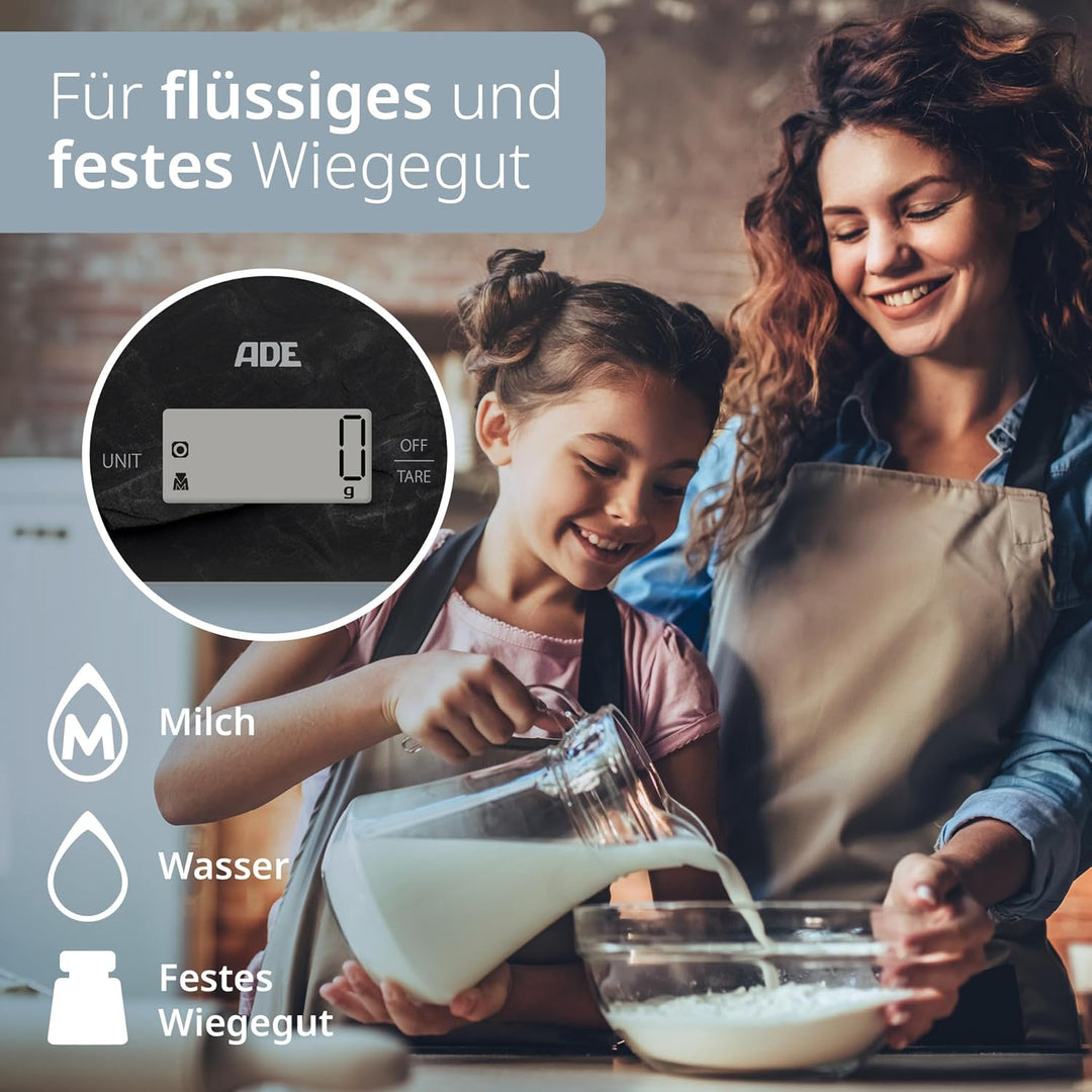 ADE Digitale Küchenwaage | präzise Grammwaage bis 5 kg | grosses Display | inkl. AAA Batterien | seh