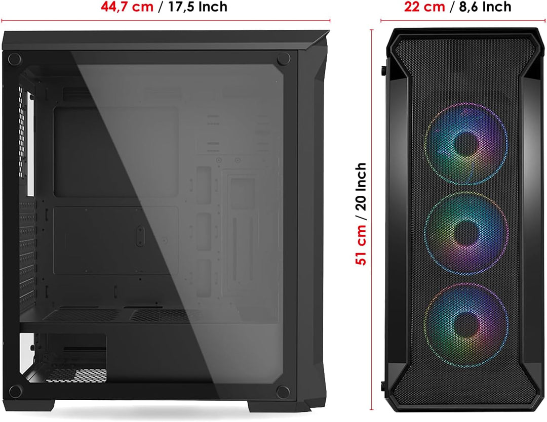 EMPIRE GAMING – Darkwitcher - PC Gehäuse Gamer - ARGB Mittelgrosser Gehäuseturm ATX – Fassade aus Me