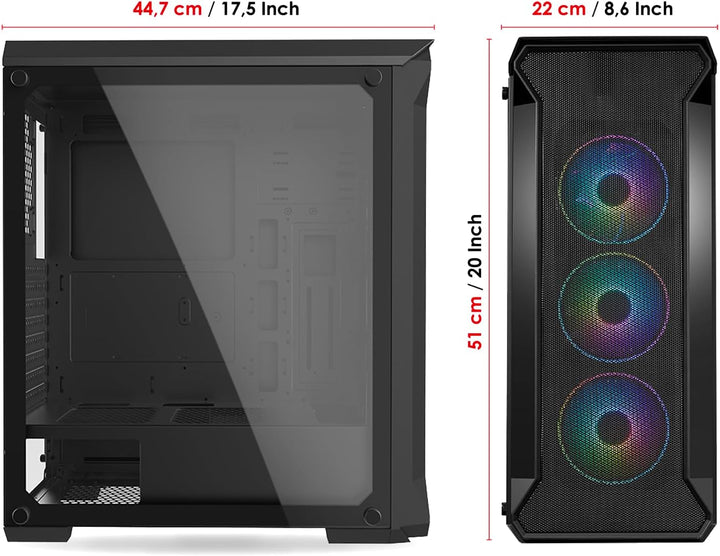 EMPIRE GAMING – Darkwitcher - PC Gehäuse Gamer - ARGB Mittelgrosser Gehäuseturm ATX – Fassade aus Me