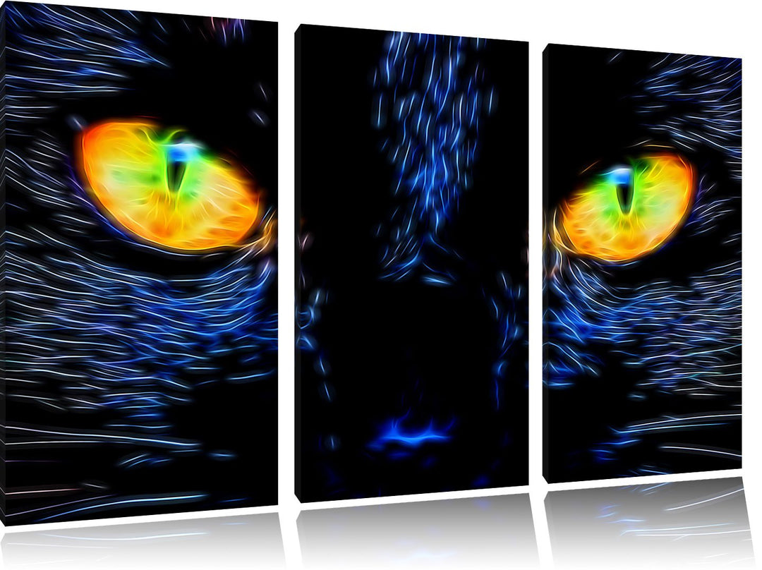 Pixxprint Katze mit Augen als Leinwandbild/Grösse: 3 Teilig (120x80 cm) cm/Wandbild/Kunstdruck/ferti