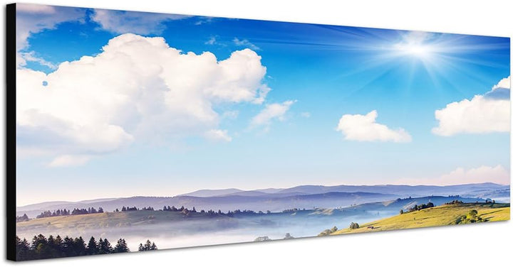 Paul Sinus Art Panoramabild auf Leinwand und Keilrahmen 150x50cm Ukraine Hügel Wiesen Wald Sonnenstr