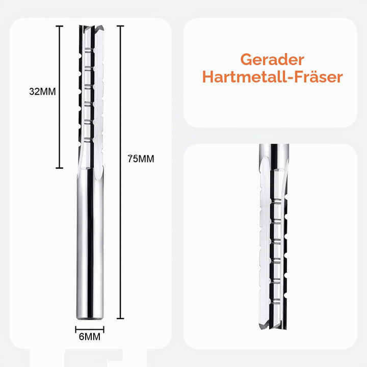 SpeTool 3 Flöten Gerader Hartmetall-Fräser mit Wolframkarbidspitze 6 mm Schaftdurchmesser 32 mm Schn