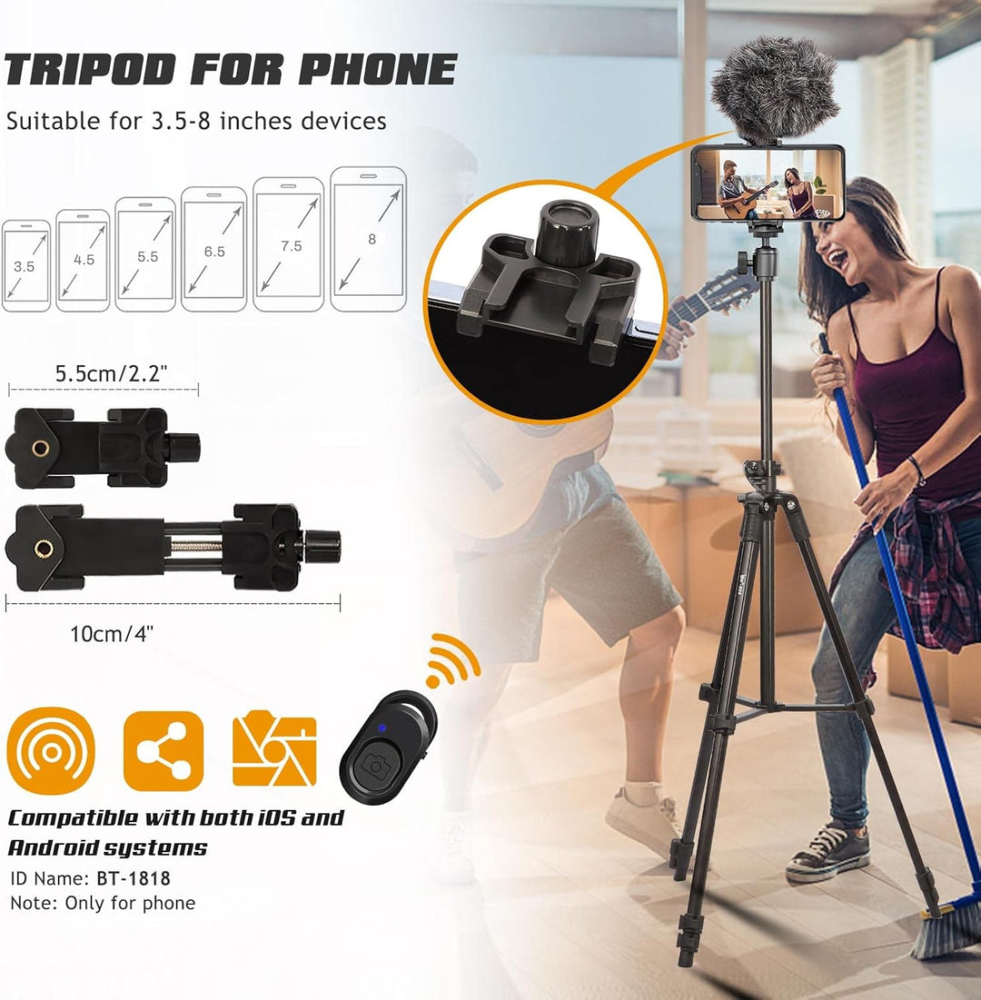 Handy Stativ, 167 cm Horizontal iPhone Stativ mit 360° Verstellbarem Kugelkopf und Fernbedienung für