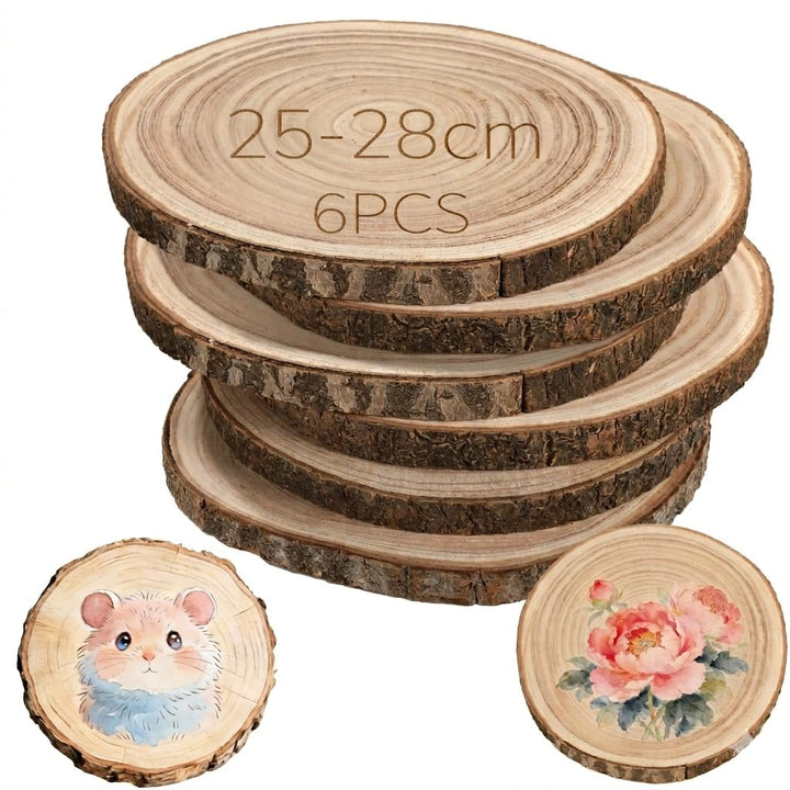 6 Paulownia Holzscheiben 25-28cm 2cm dick, unbehandelt mit Rinde DIY Deko | Natürliche runde Baumsch