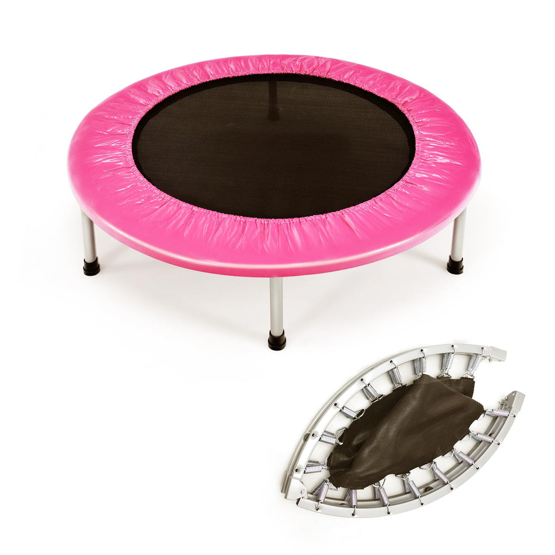 KOMFOTTEU Mini Trampolin Ø 96 cm, zusammenklappbares Fitnessbett, Kindertrampolin mit rutschfesten F