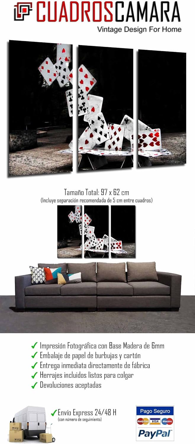Wandbild - Brettspiel, Poker Card Tower, Kasino,, 97 x 62 cm, Holzdruck - XXL Format - Kunstdruck, r