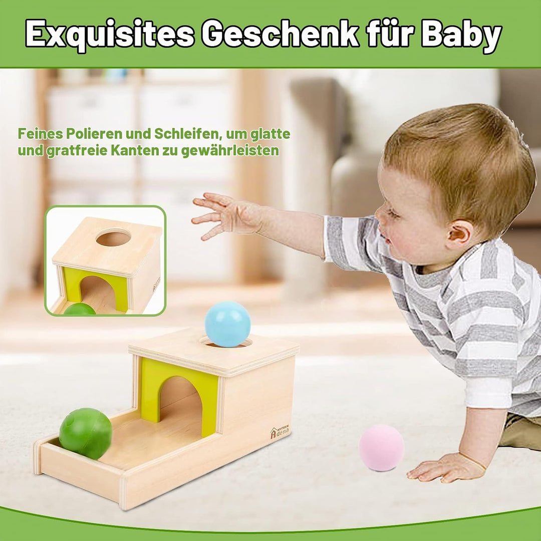 Adena Montessori Objektpermanenz Box mit Tablett, DREI Bällen, Montessori-Spielzeug für Babys ab 6–1