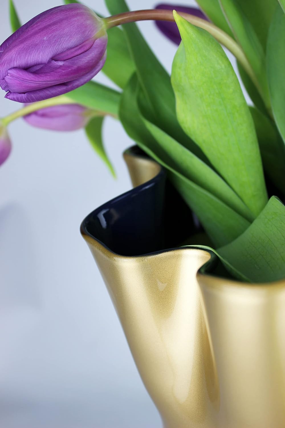 Glasvase dunkelblau Gold Blumenvase mundgeblasen 21 x 21 x 30 cm 21 x 21 x 30 cm Gold - Dunkelblau,
