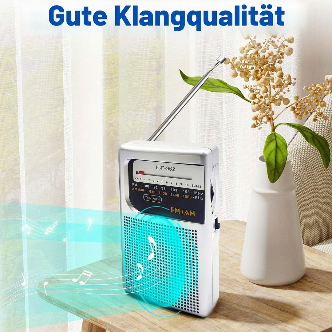 Tragbares FM-Radio, kleines Radio mit analoger Kopfhörer-Tuner, Transistor-Taschenradio mit Handschl