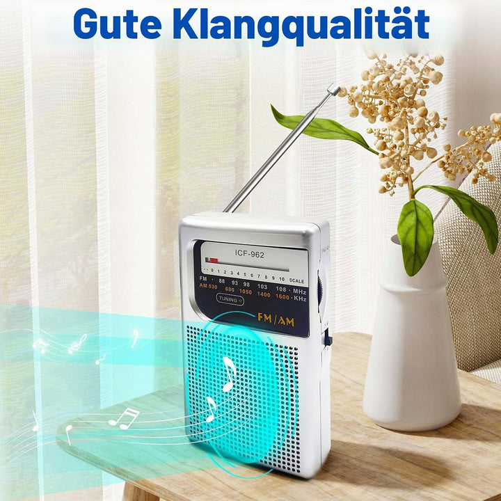 Tragbares FM-Radio, kleines Radio mit analoger Kopfhörer-Tuner, Transistor-Taschenradio mit Handschl
