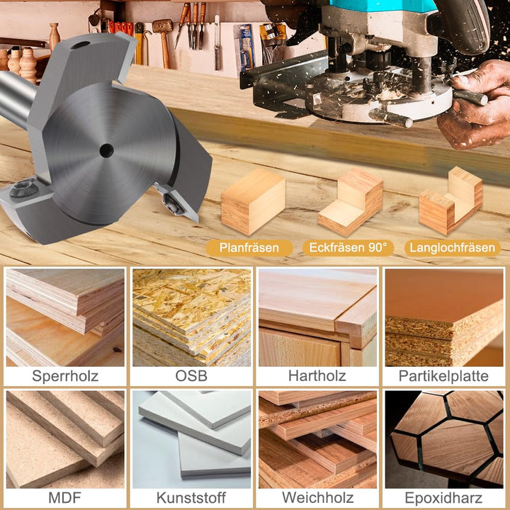 BALUGAEA Oberfräse Planfräser 12mm Schaft 60mm Durchmesser Flächenfräser mit Wendeplatten Hobelfräse