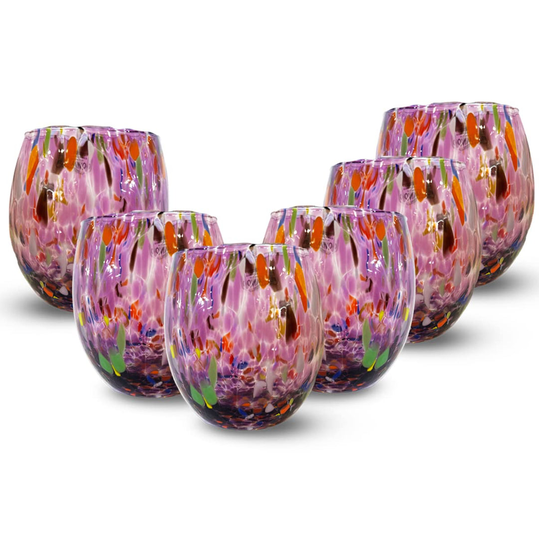 Gocce di Murano Set 6 Weingläser Regenbogen aus mundgeblasenem Muranoglas 200 ml Handarbeit bunt Pac