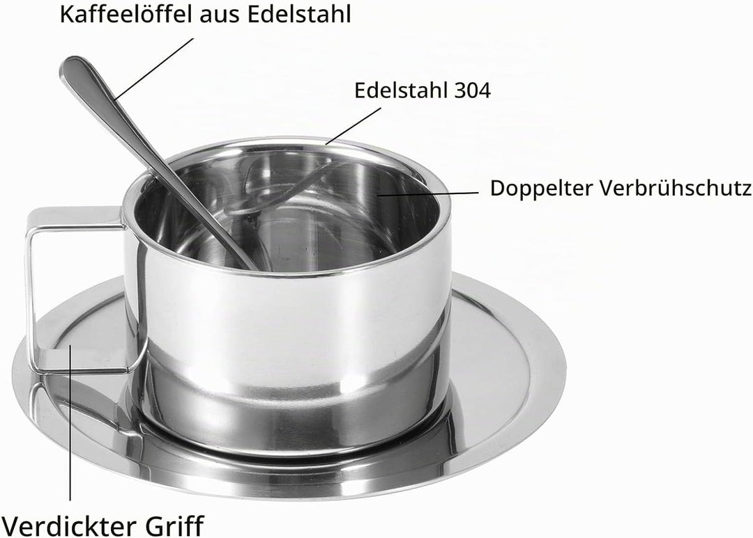 4 Stück Edelstahl Kaffeetassen Set 200ml Doppelwandig Kaffeetassen Metall Espresso Tasse Espressotas