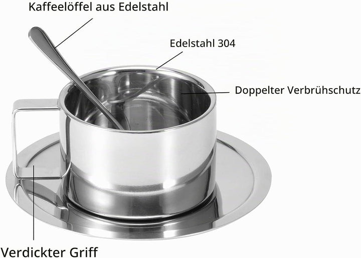 4 Stück Edelstahl Kaffeetassen Set 200ml Doppelwandig Kaffeetassen Metall Espresso Tasse Espressotas