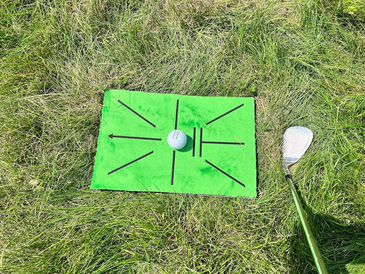 Golf Schlagmatte – Schwungpfad-Erkennung, 35x24 cm AL-Basis mit 7cm Erdspiesse – Golf Trainingsmatte