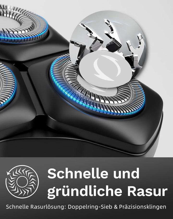 UTK Rasierer Herren Elektrisch, 2025 Neuer Kabelloser 3-in-1-Rasierer Herren, IPX7 Wasserdichter Ele