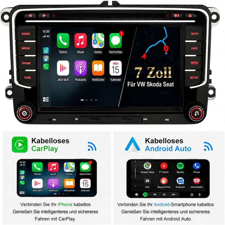 Erisin Android 14 4GB+64GB 8-Kern Autoradio mit CD Bluetooth GPS Navi für VW Golf 5/6 Passat B6 Polo