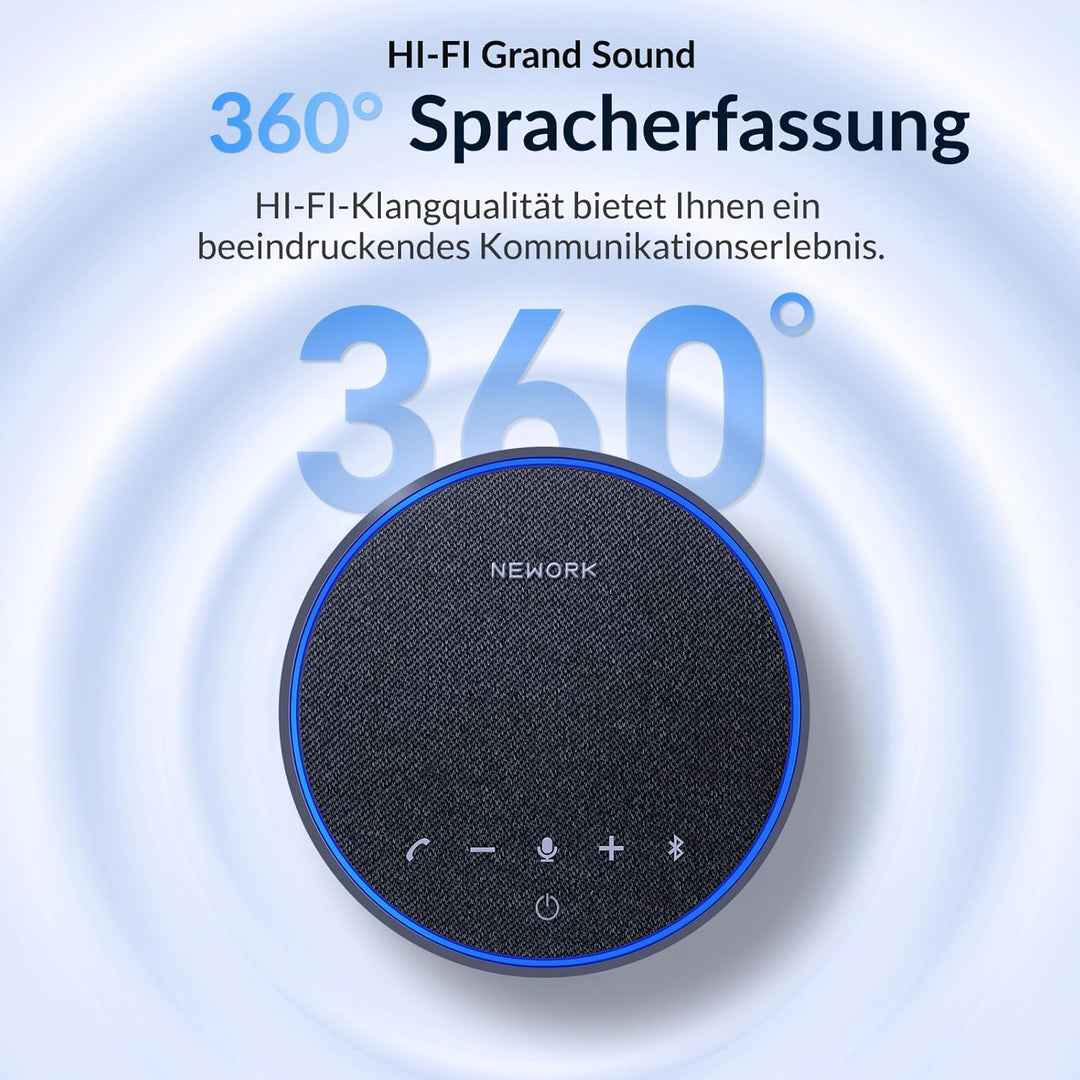 Bluetooth-Freisprecheinrichtung für Konferenzen, 3 AI-Mikrofone mit Geräuschunterdrückung, 12-Stunde