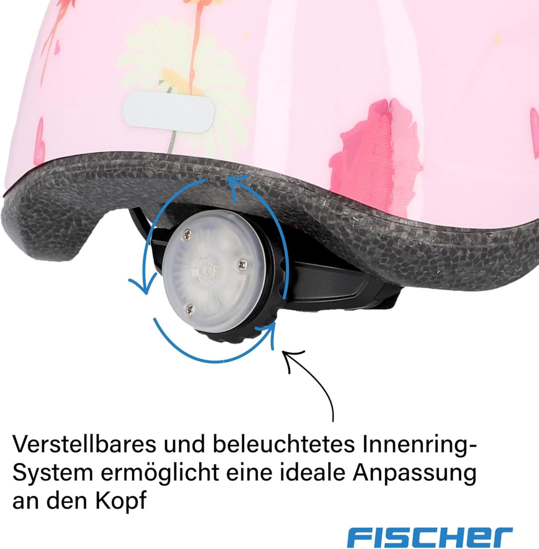 FISCHER Kinder-Helm, Fahrradhelm, Jugendhelm mit integriertem LED-Rücklicht, XS/S, 48-54cm Fairy, Fa