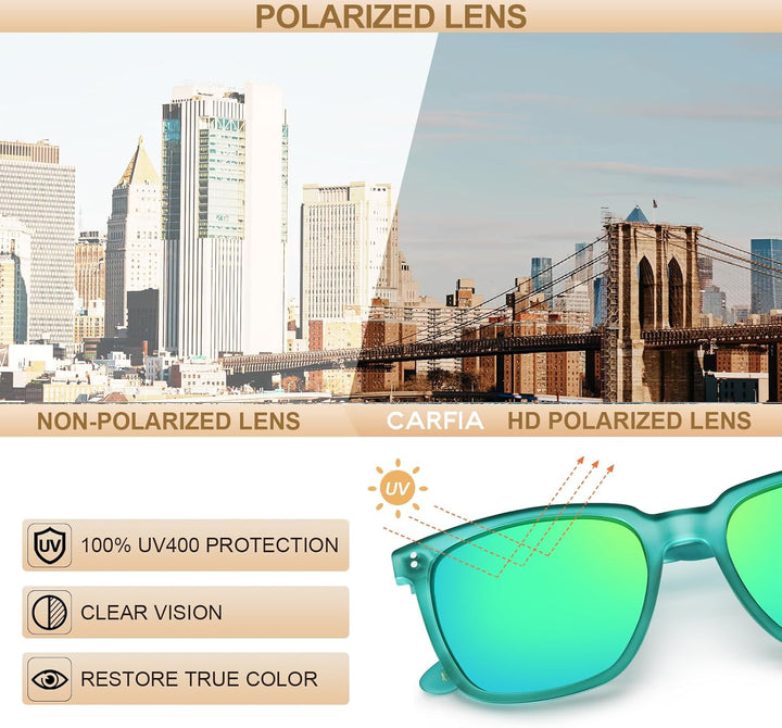 CARFIA Polarisierte Herren Sonnenbrille mit Rechteckig Acetatrahmen, 100% UV-Schutz Sportliche Sonne