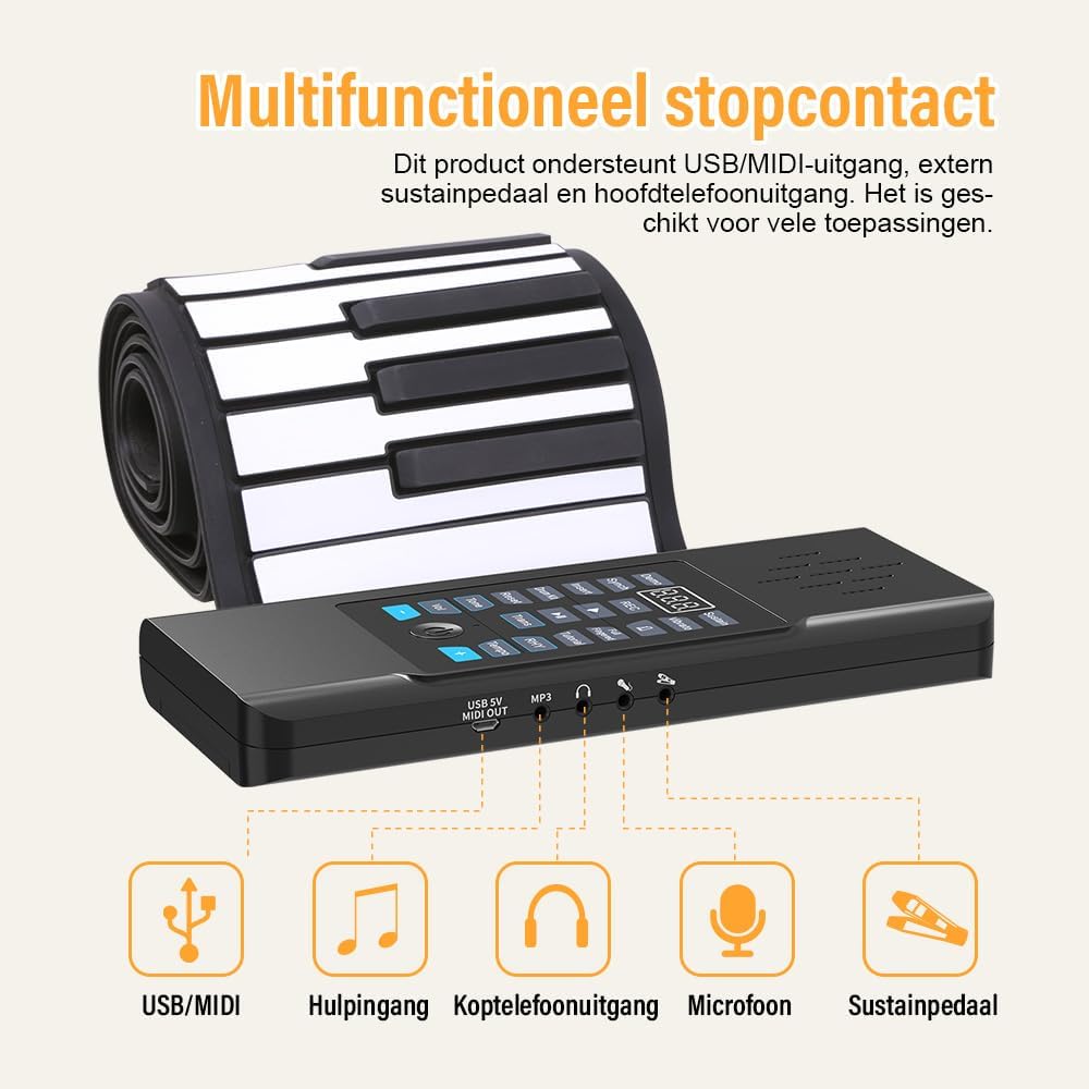 OYAYO Rollpiano 88 Tasten Roll Up Piano Keyboard Unterstützt MIDI mit 128 Tönen und Rhythmen, Rollkl
