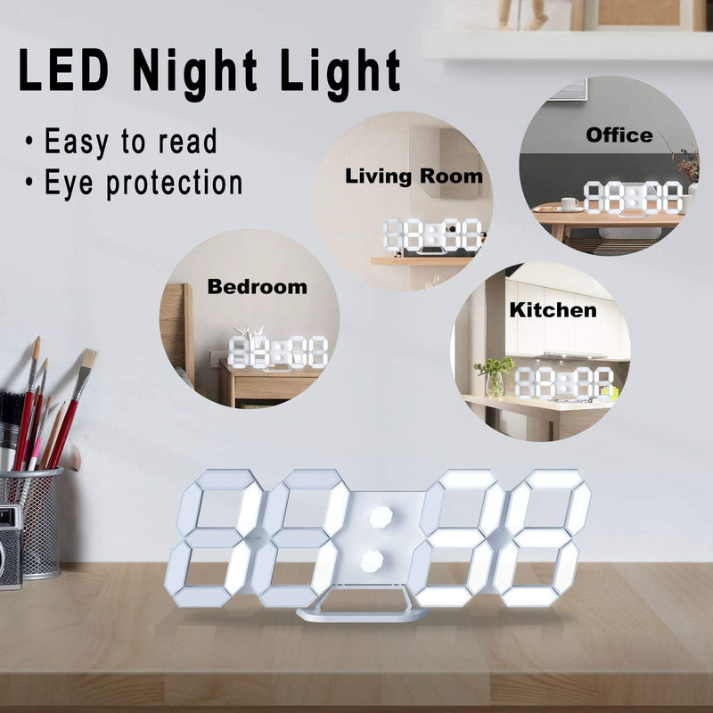 EDUP HOME 3D LED Digital Wanduhr Tabelle Wecker 12/24 Stundenanzeige mit Snooze Funktion Automatisch