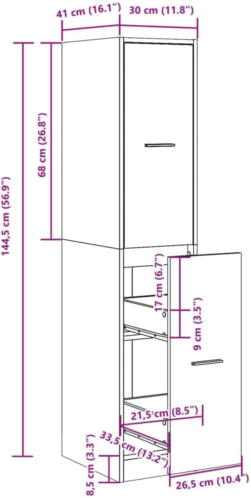 vidaXL Apothekerschrank, Ausziehschrank mit Stauraum, Allzweckschrank für Wohnzimmer Büro, Nischensc