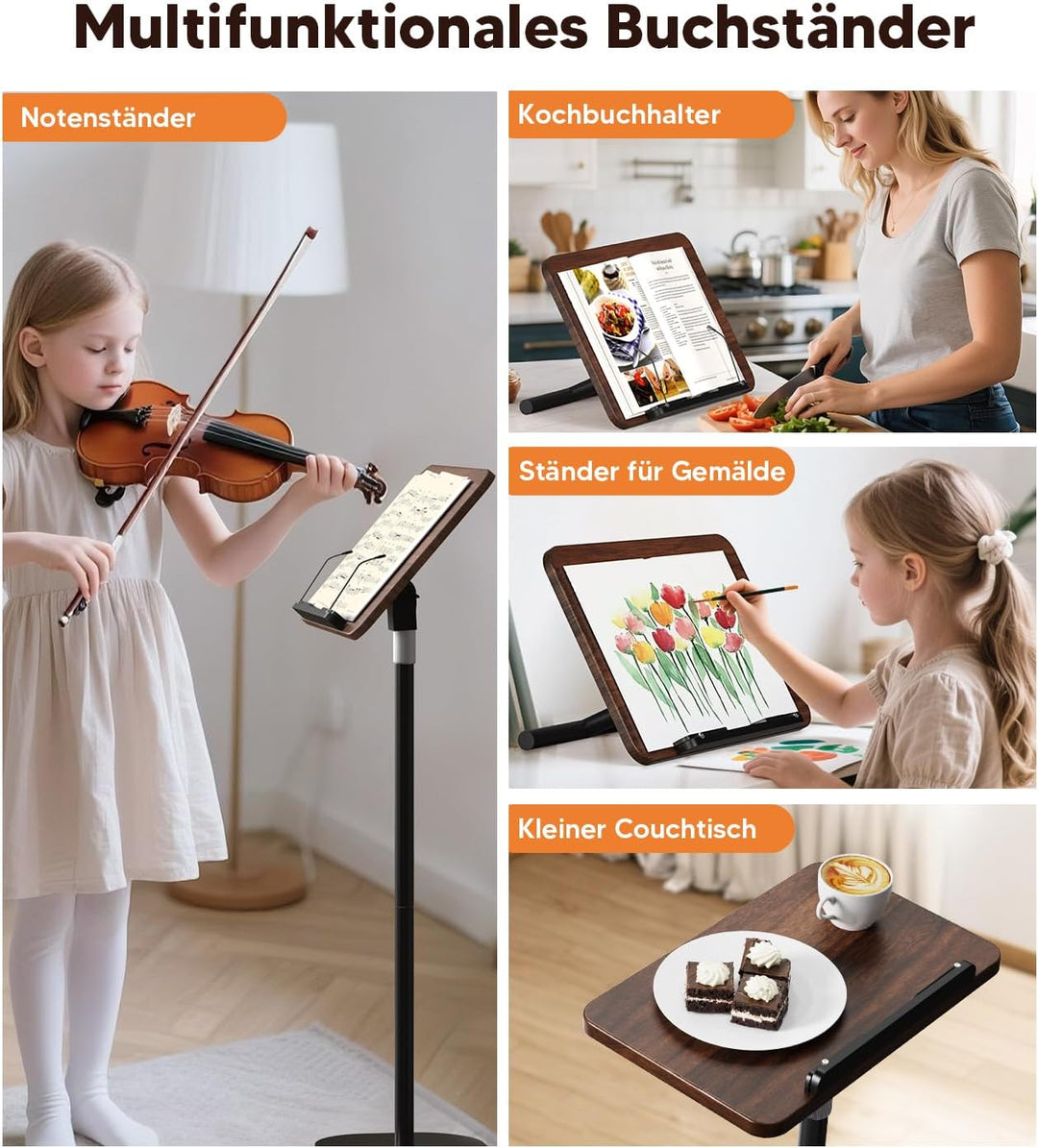 TURNRISE 2 in 1 Buchständer Book Stand Höhenverstellbarer Buchhalter für Boden/Tisch mit XXL-Platte