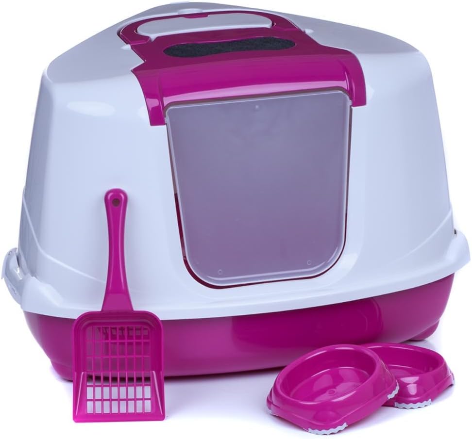 Katzentoilette Flip Corner pink + Streuschaufel + 2 Näpfe, pink