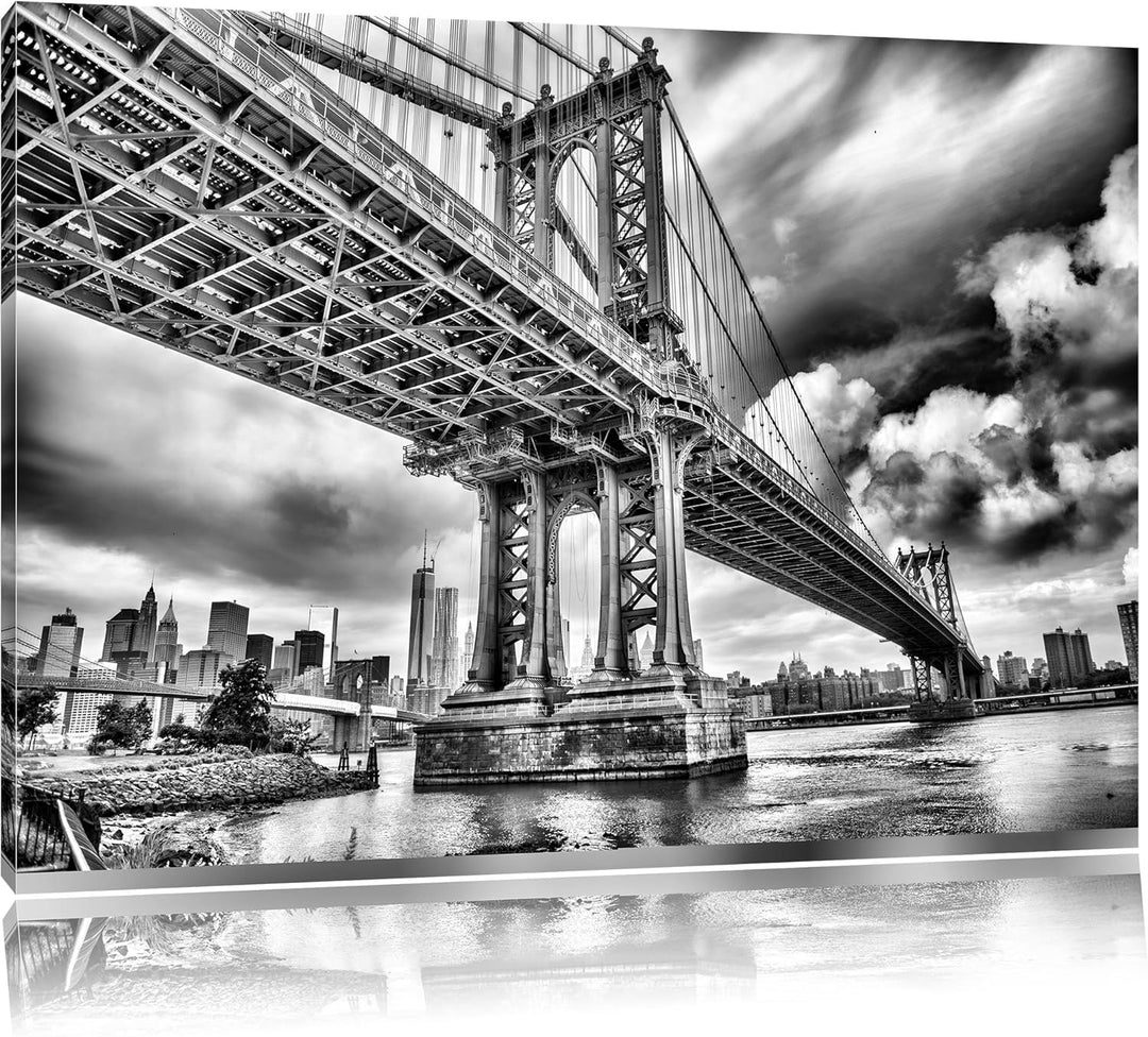 Pixxprint Manhattan Bridge New York / 100x70cm Leinwandbild bespannt auf Holzrahmen/Wandbild Kunstdr