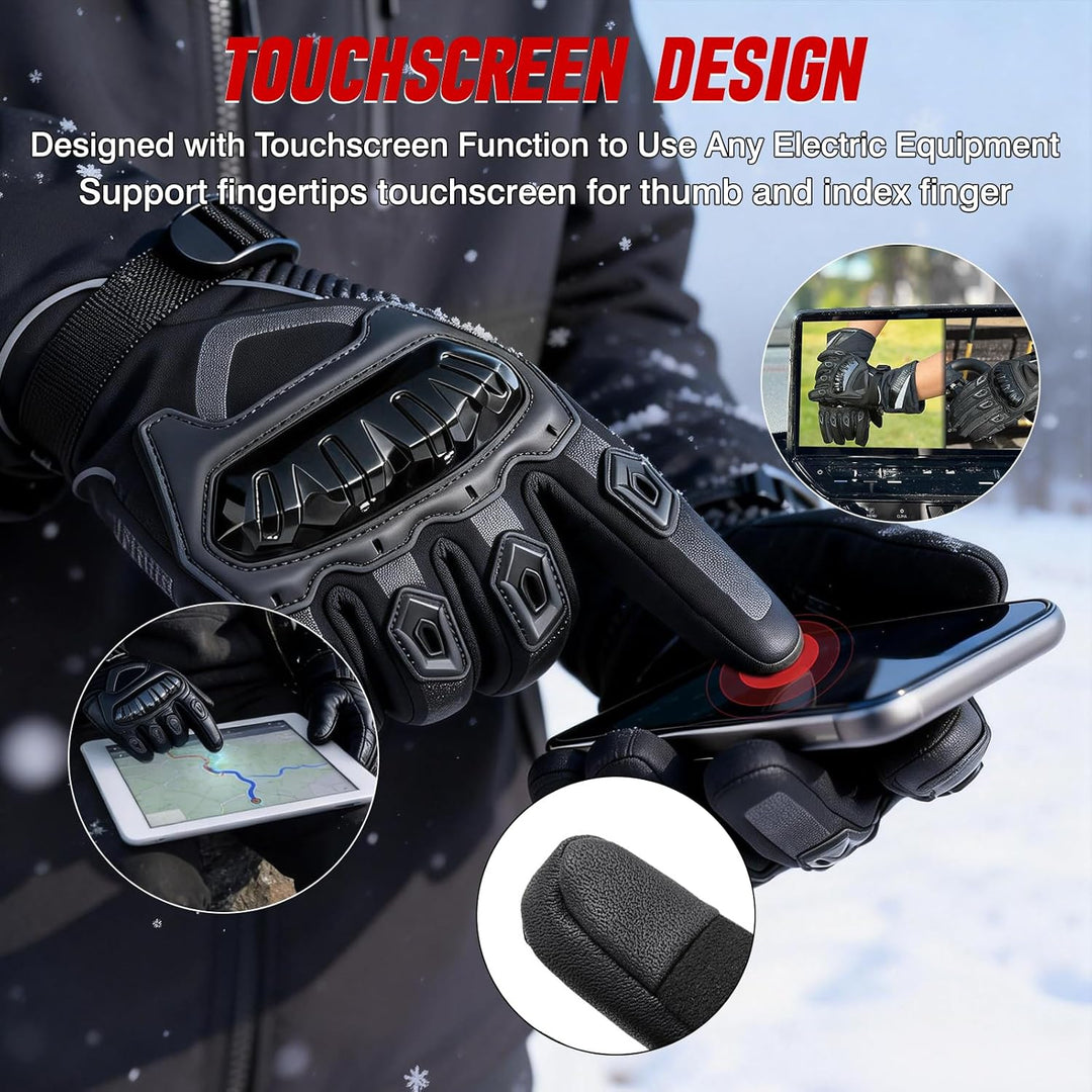 Riloer Motorradhandschuhe Leder Winter Wasserdicht Outdoor Radfahren Handschuhe Touchscreen Resistan