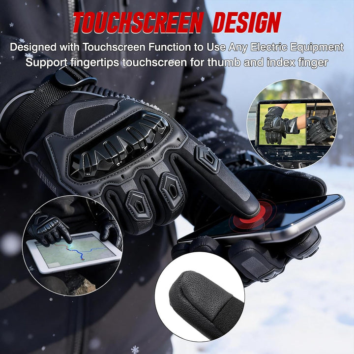 Riloer Motorradhandschuhe Leder Winter Wasserdicht Outdoor Radfahren Handschuhe Touchscreen Resistan