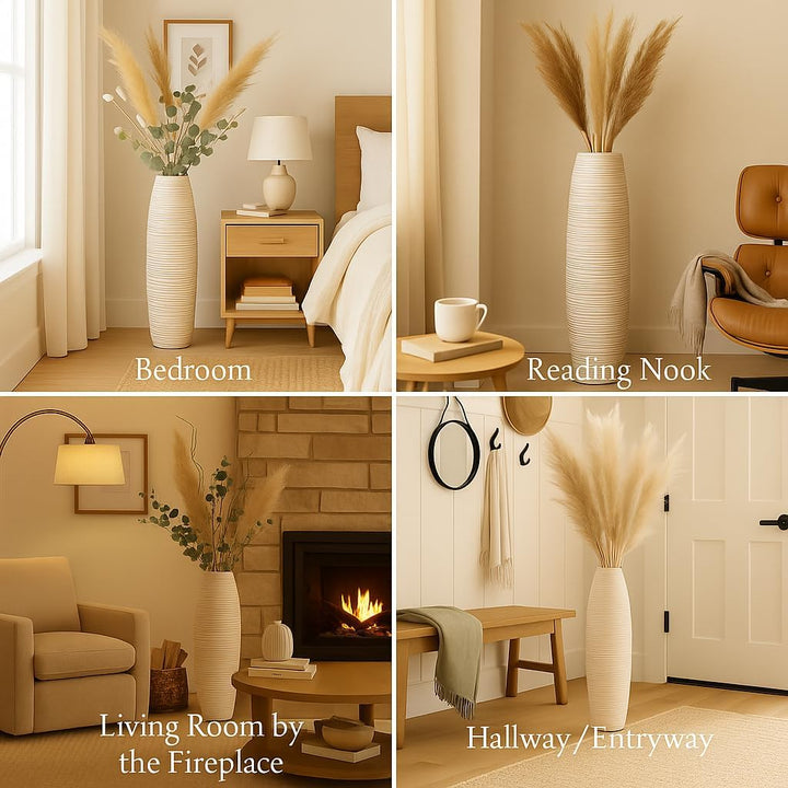 Leewadee Grosse Bodenvase für Dekozweige hohe Standvase Design Holzvase, Holz, 70 cm, White Wash 70