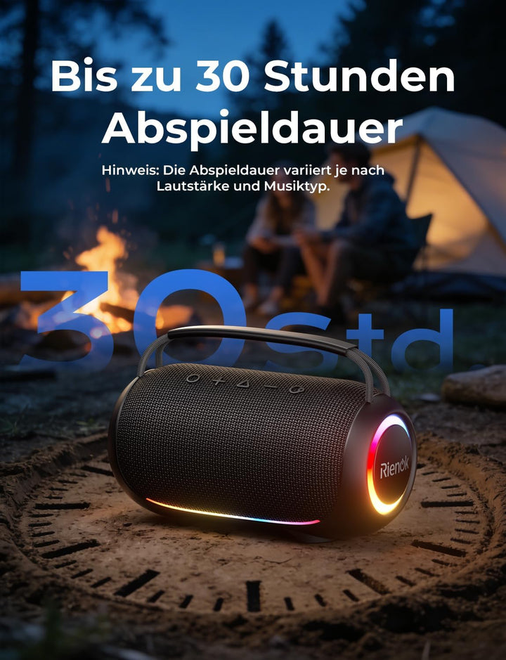 RIENOK Bluetooth Lautsprecher gross,Musikbox 80W, 30 Std. Laufzeit,IPX6 Lautsprecher, Bluetooth Box