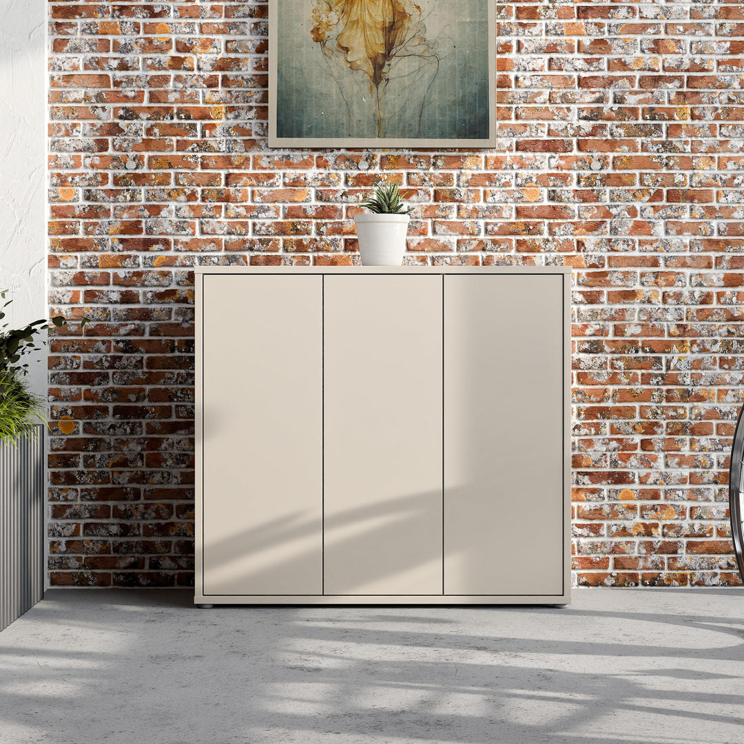 Forte Alice Springs Schuhschrank 100 110, Flurschrank mit 3 Türen und 8 Einlegeböden, Holzwerkstoff,